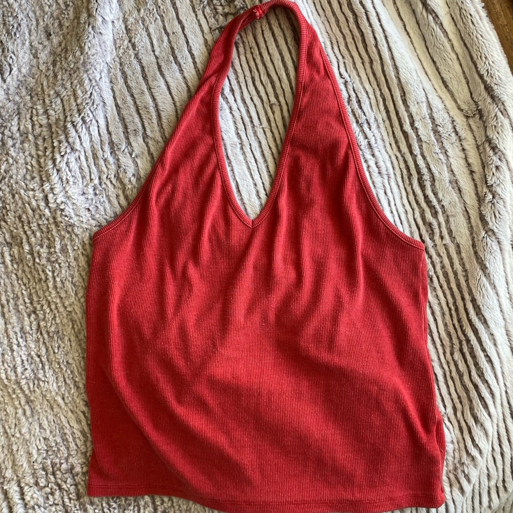 American Eagle ribbed red halter top Size large